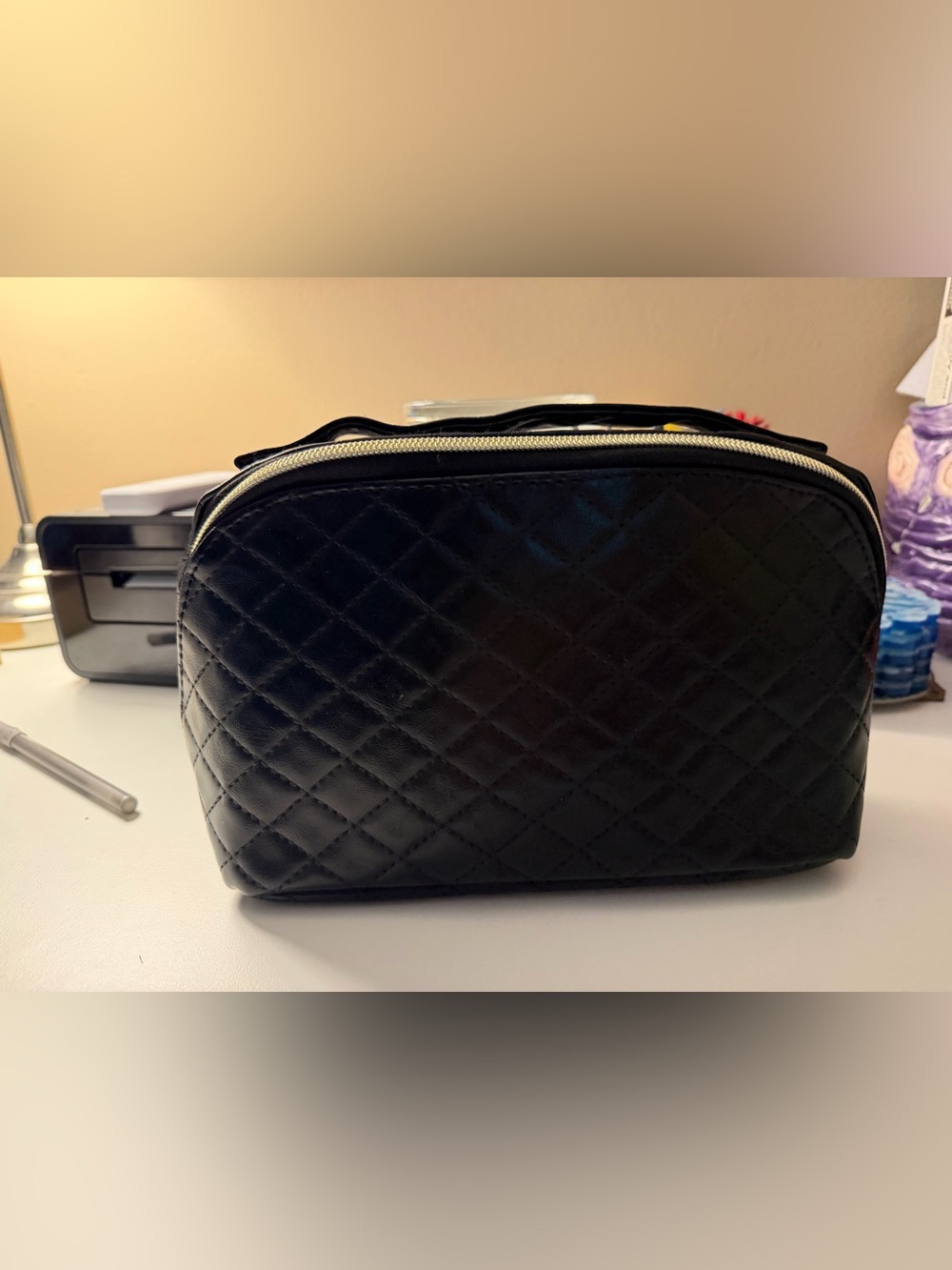 Black Quilted Women’s Cosmetic Pouch